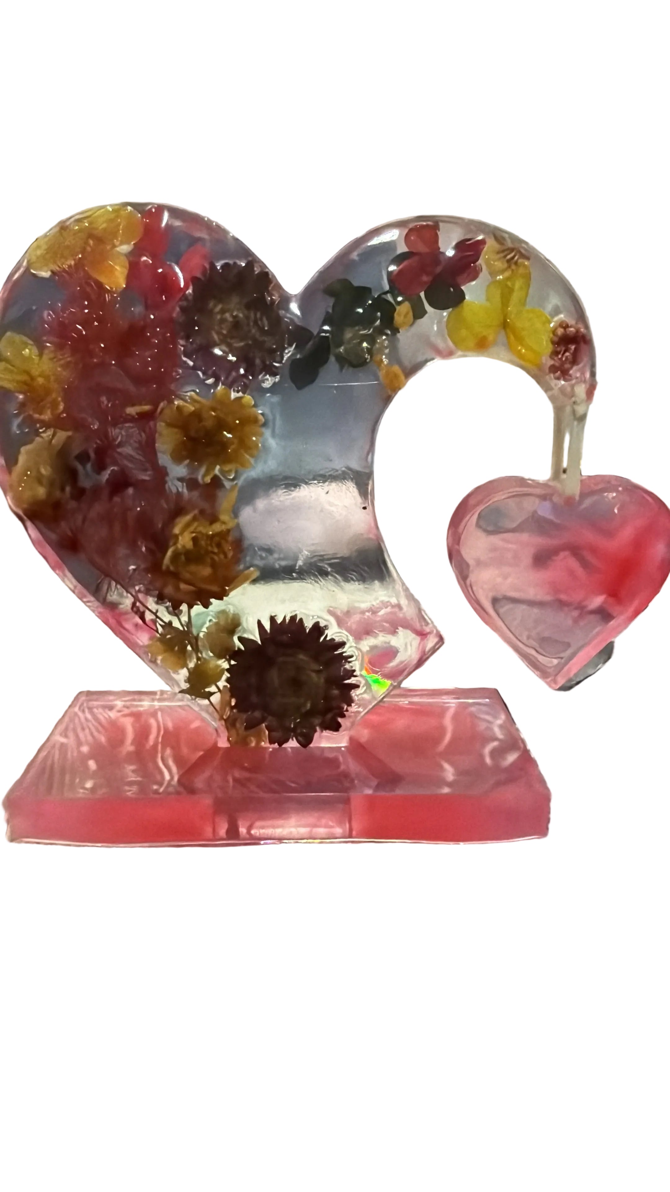 Real flower encapsulated Double Heart
